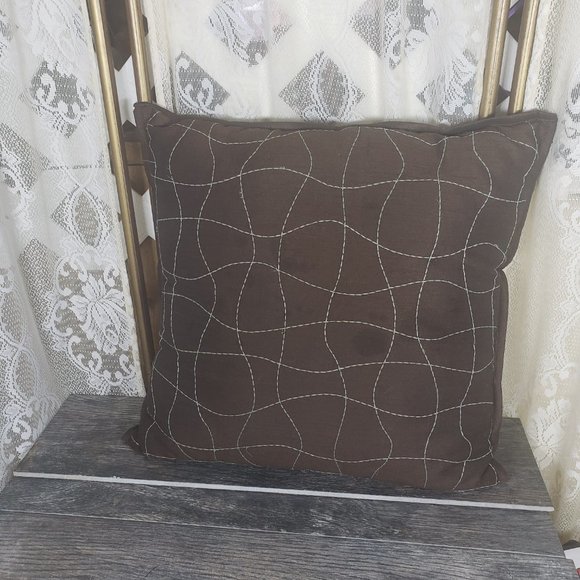 Two Throw Pillows-Chocolate Brown and White/Grey - Picture 2 of 5
